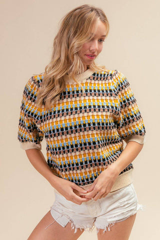 BiBi Multi Color Half Sleeve Sweater - 1985 the VAULT Boutique