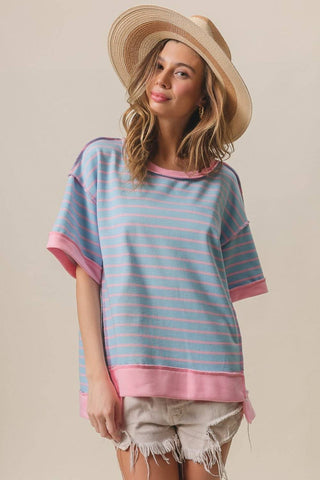 BiBi Exposed Seam Stripe Contrast T-Shirt - 1985 the VAULT Boutique