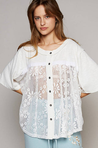 POL Round Neck Short Sleeve Lace Top - 1985 the VAULT Boutique