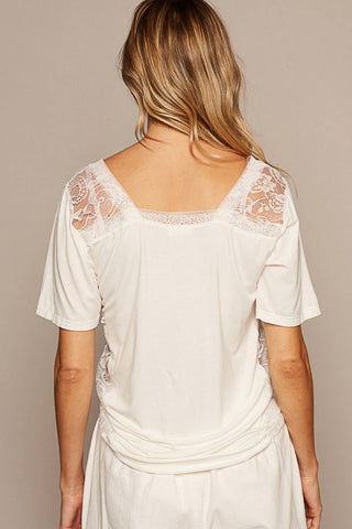 POL V-Neck Short Sleeve Lace Trim Top - 1985 the VAULT Boutique