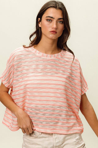 BiBi Braid Striped Short Sleeve Round Neck T-Shirt - 1985 the VAULT Boutique