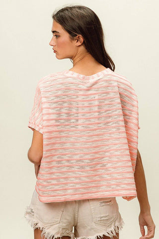 BiBi Braid Striped Short Sleeve Round Neck T-Shirt - 1985 the VAULT Boutique