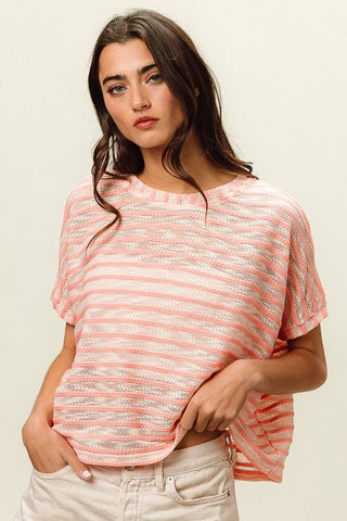 BiBi Braid Striped Short Sleeve Round Neck T-Shirt - 1985 the VAULT Boutique