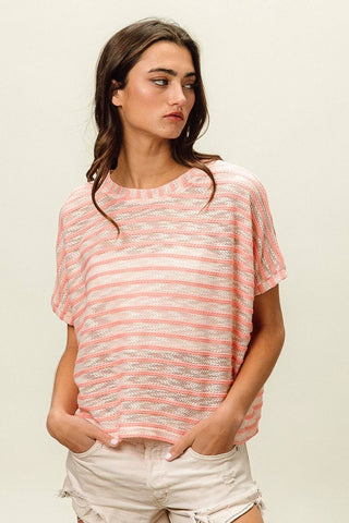 BiBi Braid Striped Short Sleeve Round Neck T-Shirt - 1985 the VAULT Boutique