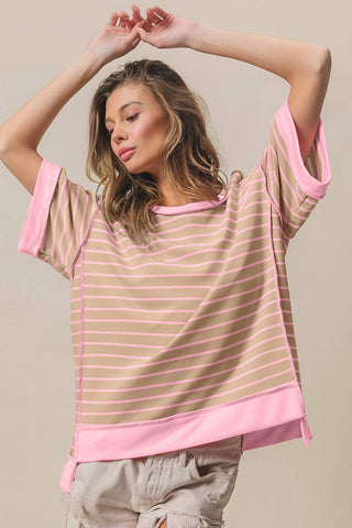 BiBi Exposed Seam Stripe Contrast T-Shirt - 1985 the VAULT Boutique