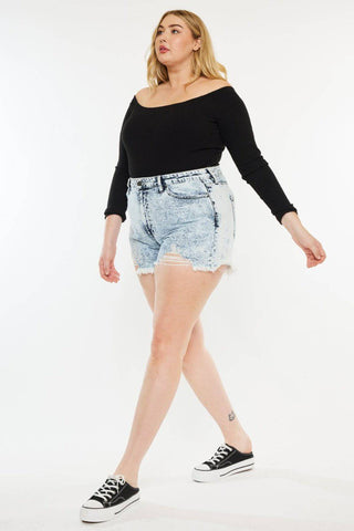 Kancan Full Size Distressed High Waist Denim Shorts - 1985 the VAULT Boutique