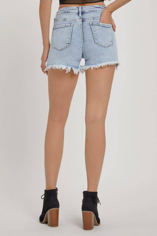 RISEN Full Size High Rise Rhinestone Strap Embellished Denim Shorts - 1985 the VAULT Boutique