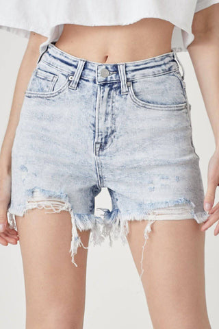 RISEN Raw Hem Distressed High Rise Denim Shorts - 1985 the VAULT Boutique