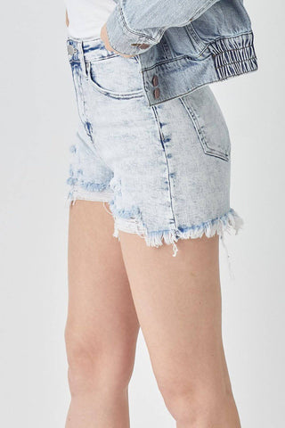 RISEN Raw Hem Distressed High Rise Denim Shorts - 1985 the VAULT Boutique