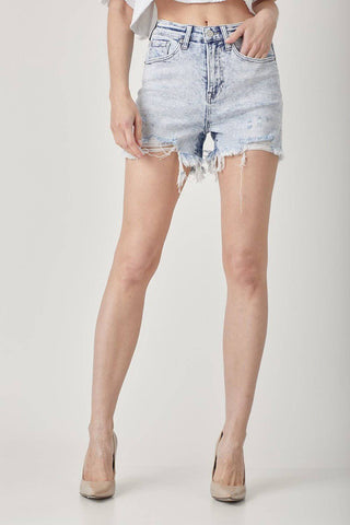 RISEN Raw Hem Distressed High Rise Denim Shorts - 1985 the VAULT Boutique