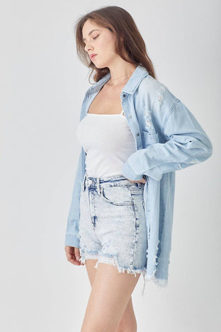 RISEN Raw Hem Distressed High Rise Denim Shorts - 1985 the VAULT Boutique