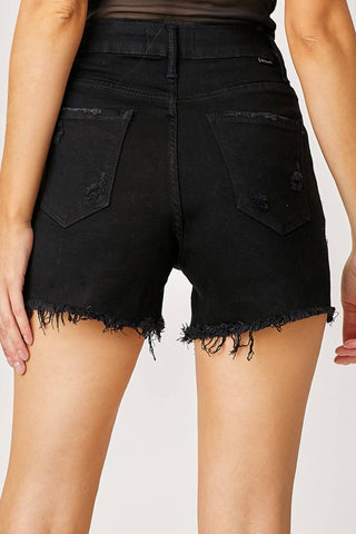 RISEN Frayed Hem Denim Shorts with Fringe Detail Pockets - 1985 the VAULT Boutique