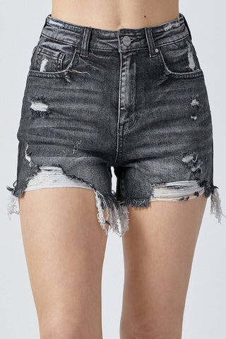 RISEN Full Size High Rise Distressed Denim Shorts - 1985 the VAULT Boutique