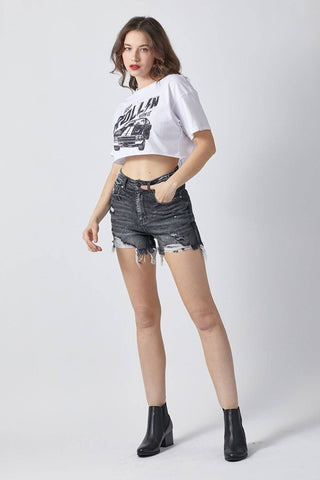 RISEN Full Size High Rise Distressed Denim Shorts - 1985 the VAULT Boutique