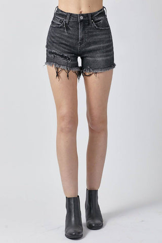 RISEN Raw Hem Denim Shorts with Pockets - 1985 the VAULT Boutique