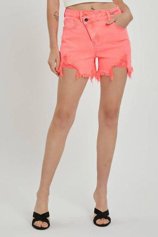 RISEN Raw Hem Asymmetrical Waist Denim Shorts - 1985 the VAULT Boutique