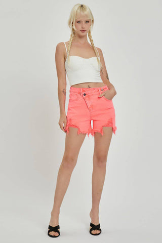 RISEN Raw Hem Asymmetrical Waist Denim Shorts - 1985 the VAULT Boutique