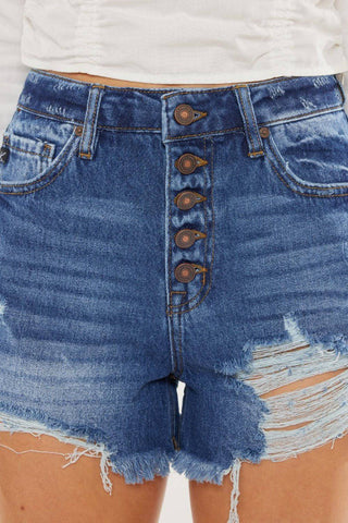 Kancan Distressed Button-Fly High Waist Denim Shorts - 1985 the VAULT Boutique