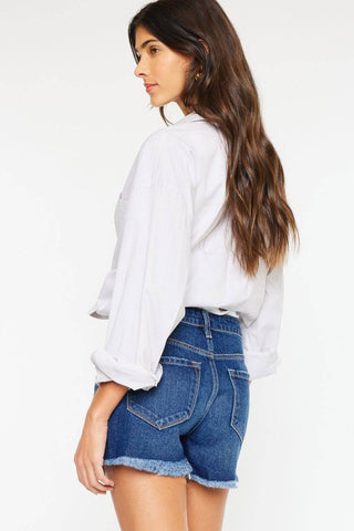 Kancan High Rise Frayed Hem Denim Shorts - 1985 the VAULT Boutique