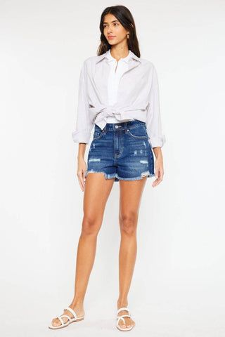 Kancan High Rise Frayed Hem Denim Shorts - 1985 the VAULT Boutique