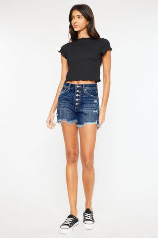 Kancan Raw Hem Button-Fly Denim Shorts - 1985 the VAULT Boutique