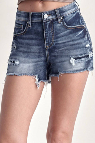 RISEN Mid Rise Raw Hem Denim Shorts - 1985 the VAULT Boutique