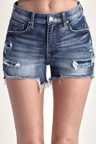 RISEN Mid Rise Raw Hem Denim Shorts - 1985 the VAULT Boutique