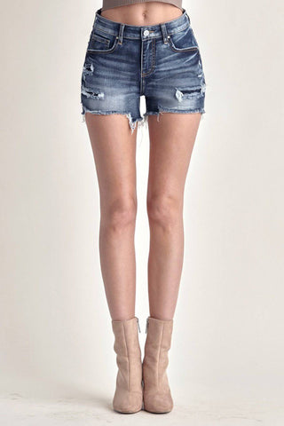 RISEN Mid Rise Raw Hem Denim Shorts - 1985 the VAULT Boutique