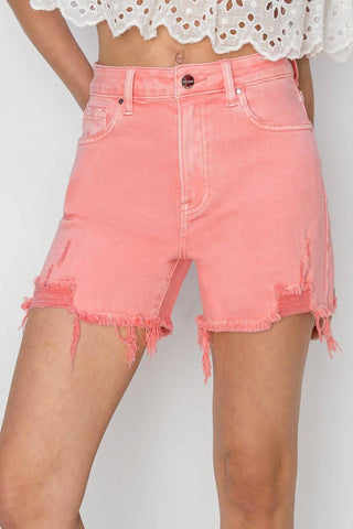 RISEN High Rise Distressed Denim Shorts - 1985 the VAULT Boutique