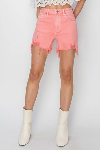 RISEN High Rise Distressed Denim Shorts - 1985 the VAULT Boutique