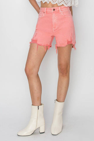 RISEN High Rise Distressed Denim Shorts - 1985 the VAULT Boutique