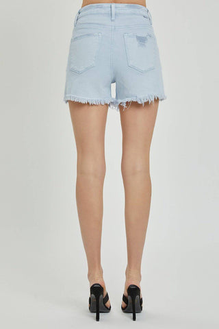 RISEN Full Size High Rise Distressed Detail Denim Shorts - 1985 the VAULT Boutique