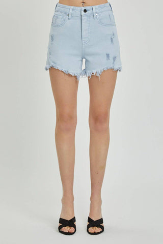 RISEN Full Size High Rise Distressed Detail Denim Shorts - 1985 the VAULT Boutique