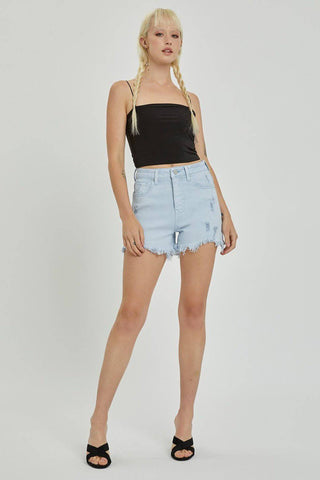 RISEN Full Size High Rise Distressed Detail Denim Shorts - 1985 the VAULT Boutique