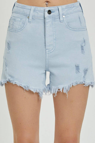 RISEN Full Size High Rise Distressed Detail Denim Shorts - 1985 the VAULT Boutique