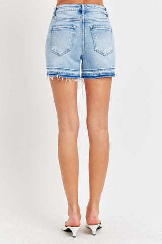 RISEN High Rise Distressed Hem Denim Shorts - 1985 the VAULT Boutique