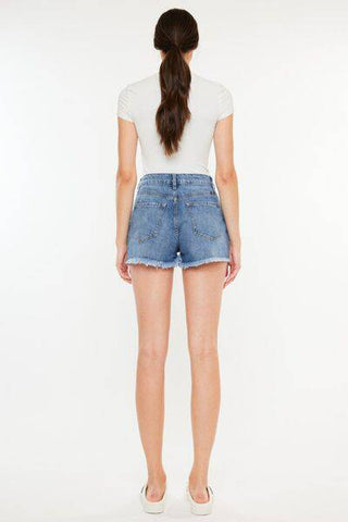 Kancan Distressed Raw Hem High Waist Denim Shorts - 1985 the VAULT Boutique