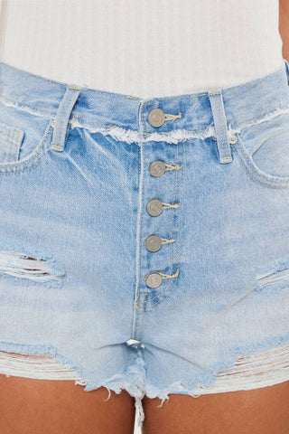 Kancan Distressed Button Fly Denim Shorts - 1985 the VAULT Boutique