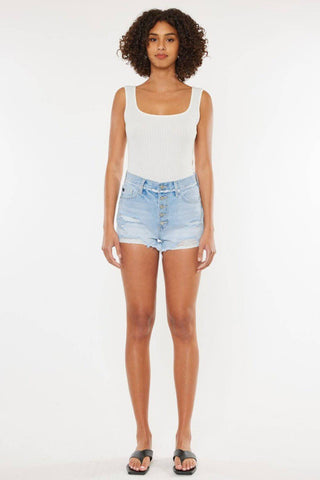 Kancan Distressed Button Fly Denim Shorts - 1985 the VAULT Boutique