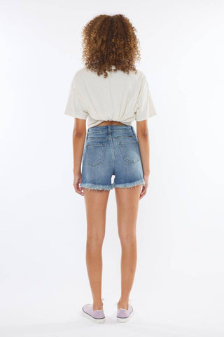 Kancan High Rise Frayed Hem Denim Shorts - 1985 the VAULT Boutique