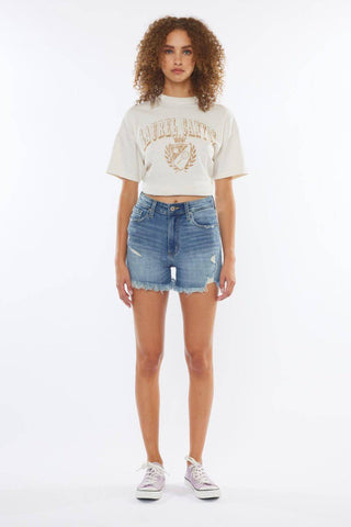 Kancan High Rise Frayed Hem Denim Shorts - 1985 the VAULT Boutique