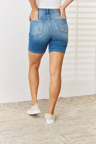 Judy Blue Full Size Tummy Control Double Button Bermuda Denim Shorts - 1985 the VAULT Boutique