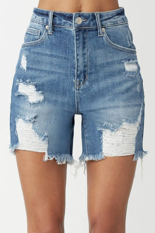 RISEN High Waisted Distressed Denim Shorts - 1985 the VAULT Boutique