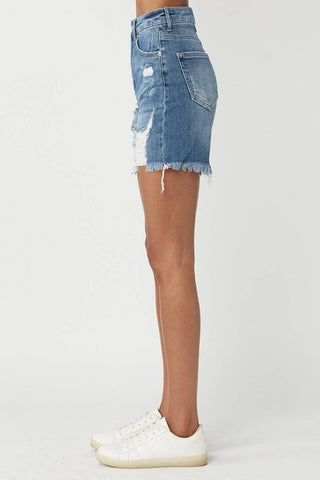 RISEN High Waisted Distressed Denim Shorts - 1985 the VAULT Boutique