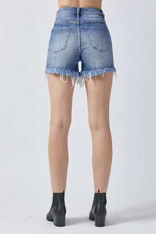 RISEN Raw Hem Asymmetrical Waist Denim Shorts - 1985 the VAULT Boutique