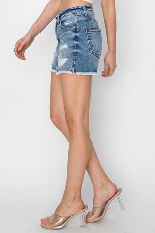 RISEN Stepped Waist Frayed Denim Shorts - 1985 the VAULT Boutique