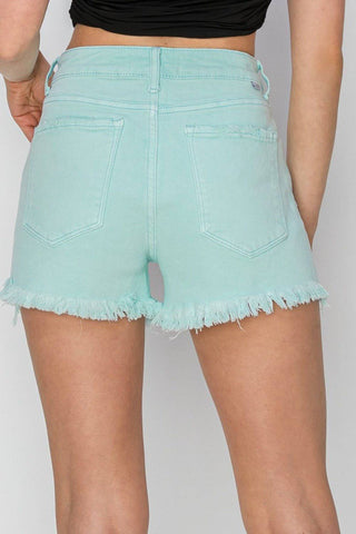 RISEN Mid Waist Frayed Hem Denim Shorts - 1985 the VAULT Boutique