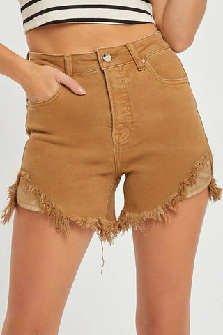 RISEN High Waist Frayed Hem Denim Shorts - 1985 the VAULT Boutique