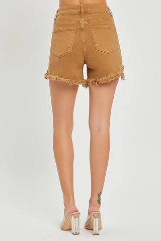 RISEN High Waist Frayed Hem Denim Shorts - 1985 the VAULT Boutique