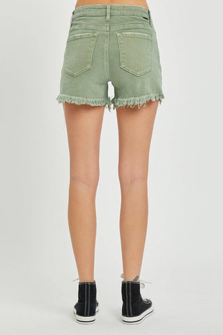 RISEN Mid Waist Frayed Hem Denim Shorts - 1985 the VAULT Boutique